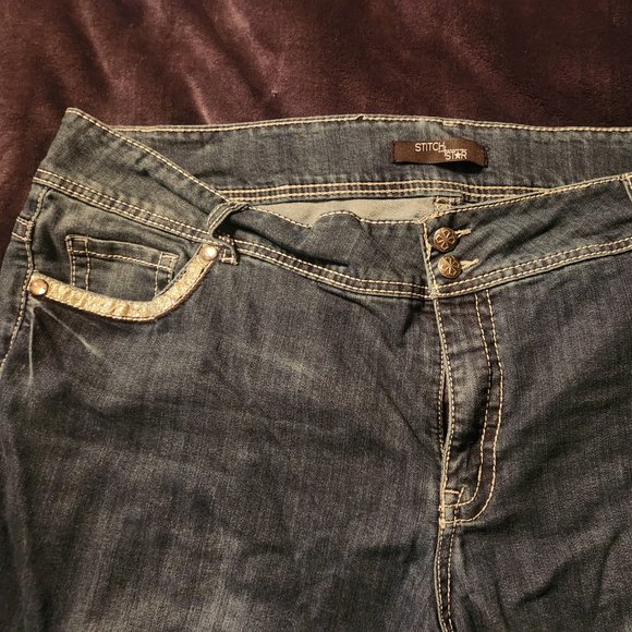 Stitch Star Bling Thick Stitch Boot Cut Denim Jeans Plus Size 26W - Picture 5 of 14